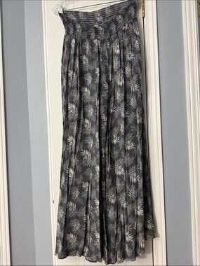 mahina Charcoal Smocked Wide Leg with White Leaf Motif